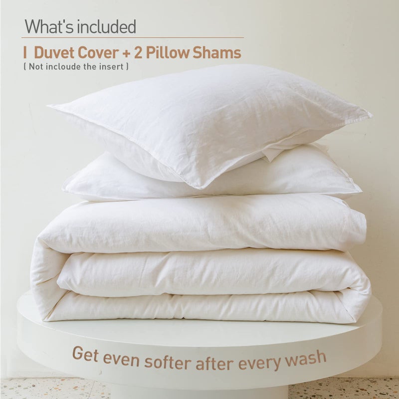 BISELINA French Linen Duvet Cover Set 3pcs with Hidden Zipper Closure Natural Flax Cotton Blend Solid Color Soft Breathable Luxury Farmhouse Bedding -Full Size, White - Image 5